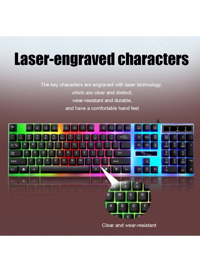 KUYING Wired usb illuminated gaming keyboard and mouse, computer mechanical feel backlit keyboard and mouse set, black - Image 4