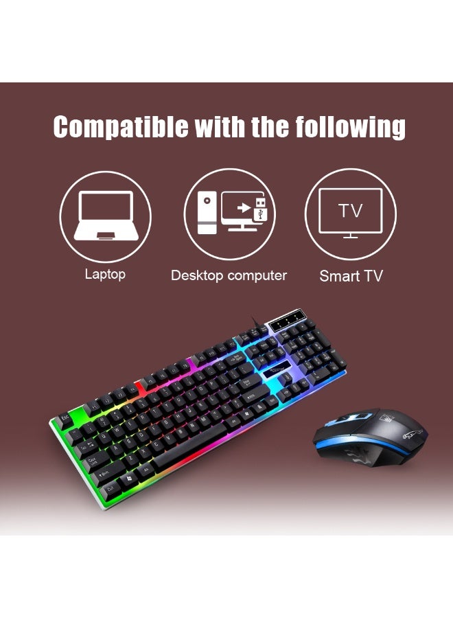 KUYING Wired usb illuminated gaming keyboard and mouse, computer mechanical feel backlit keyboard and mouse set, black - Image 5