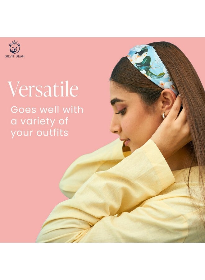 Silvr Bear Luxury Satin Hairband | Pack Of 2 | Aesthetic Turban Hairband Korean Style Twisted Cross Knot Head Band For Women | Fabric Elastic Hair Band For Women (Floral Orchids For Women & Teens) - Image 4