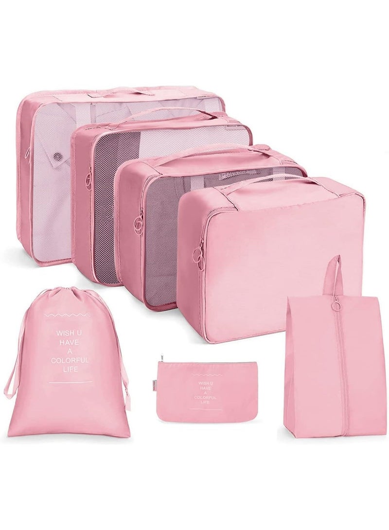 7-in-1 Travel Organizer: Your perfect travel companion, providing extra space inside your suitcase. Pink color. - Image 1