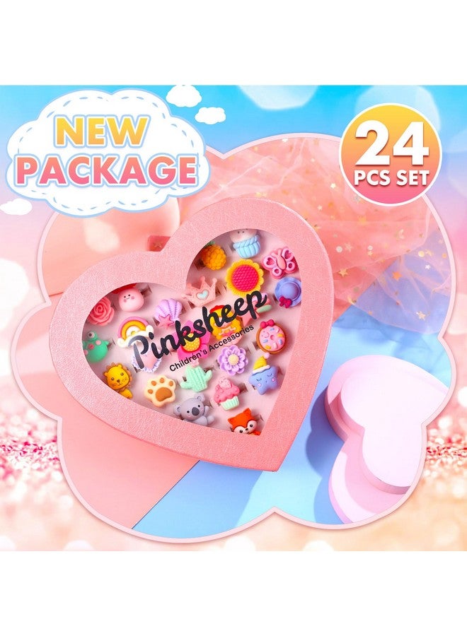 بينك شيب حلقات جوهرة للفتيات الصغيرات في صندوق قابل للتعديل بدون ازدواجية للفتيات التظاهر باللعب واللباس (24 حلقة سطحية) - Image 2