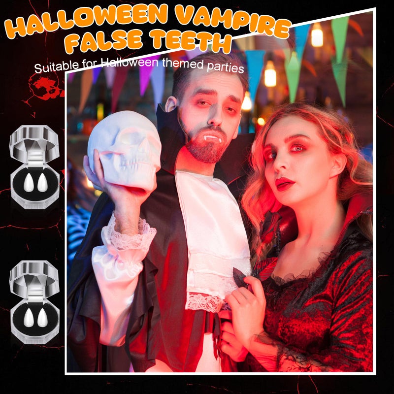 Zhanmai 4 Pairs Vampire Fangs Teeth with Adhesive Halloween Cosplay Props White Horror False Teeth Accessories(13/15 /17/19 mm) - Image 5