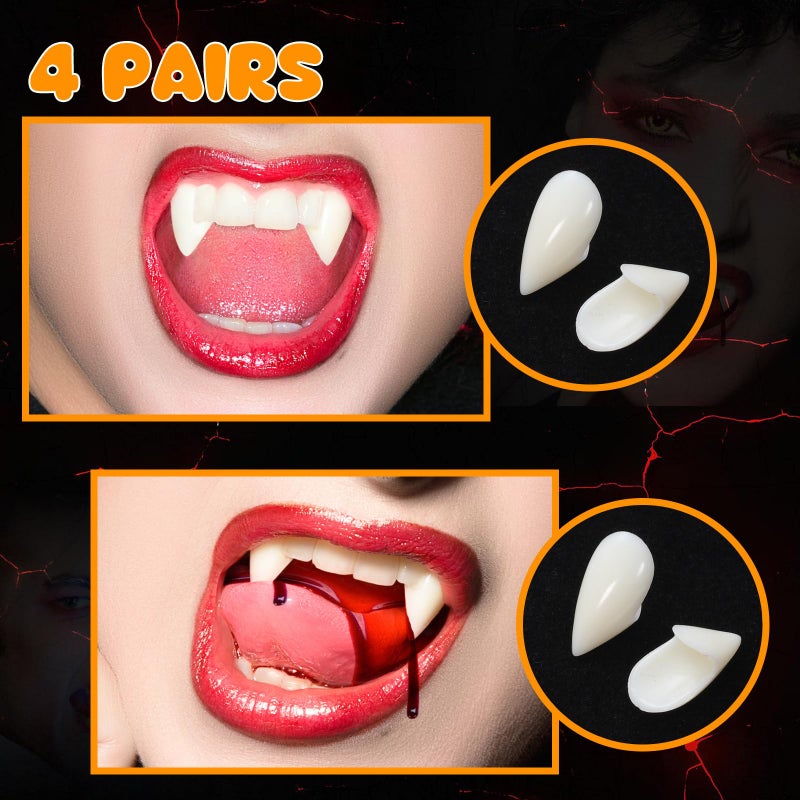 Zhanmai 4 Pairs Vampire Fangs Teeth with Adhesive Halloween Cosplay Props White Horror False Teeth Accessories(13/15 /17/19 mm) - Image 4