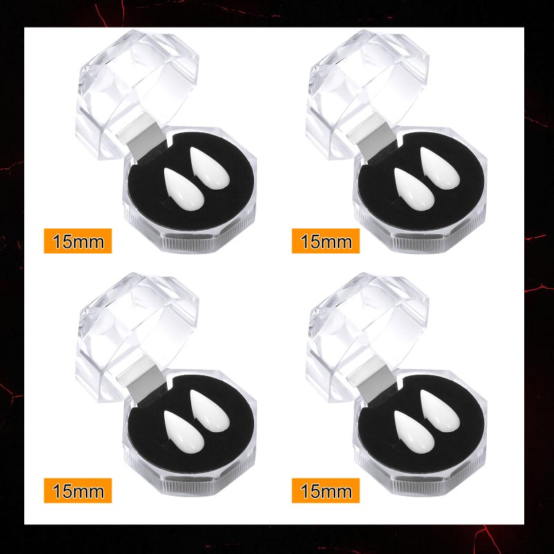 Zhanmai 4 Pairs Vampire Fangs Teeth with Adhesive Halloween Cosplay Props White Horror False Teeth Accessories(13/15 /17/19 mm) - Image 2