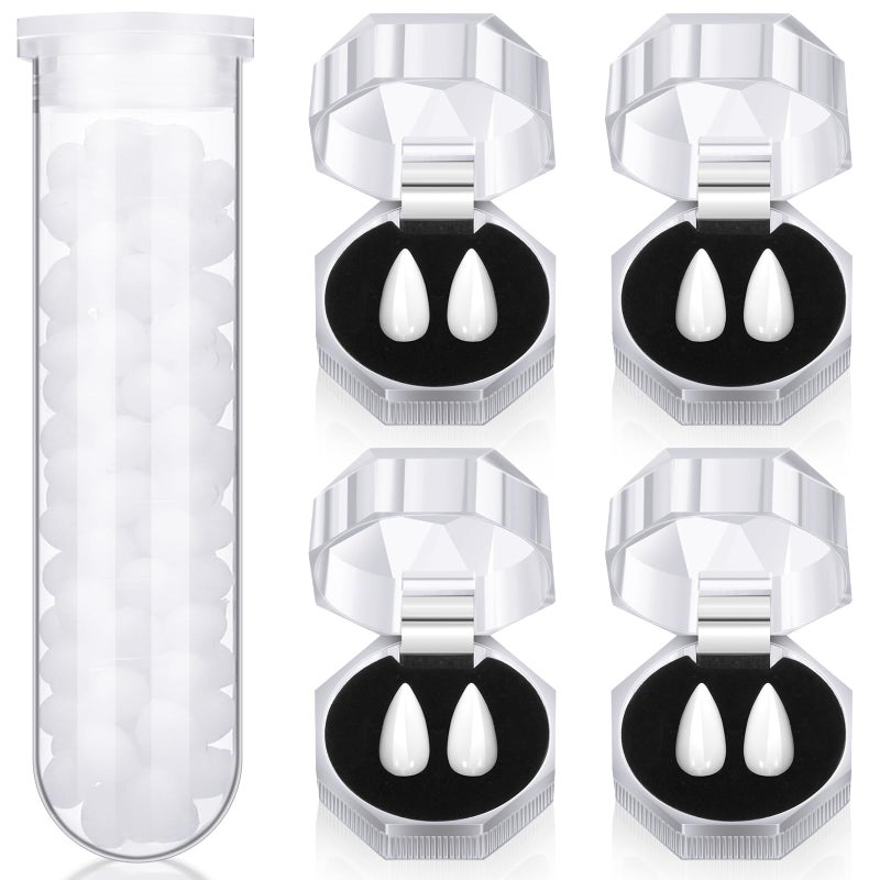 Zhanmai 4 Pairs Vampire Fangs Teeth with Adhesive Halloween Cosplay Props White Horror False Teeth Accessories(13/15 /17/19 mm) - Image 1