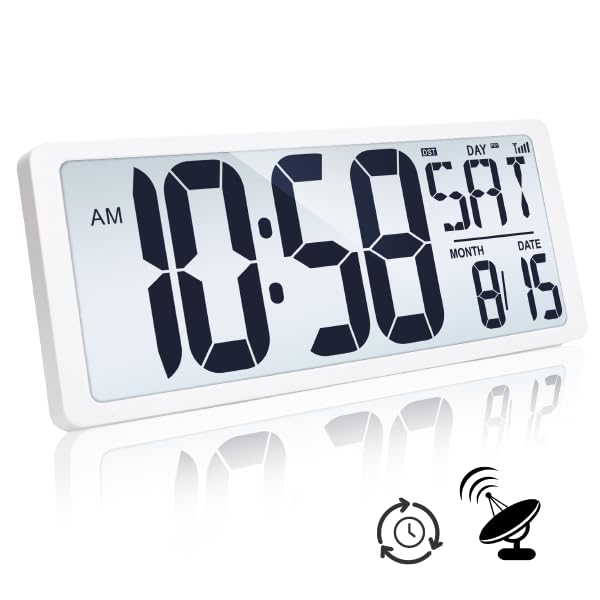 TXL Atomic Clock with Backlight 142 Digital Wall Clock Battery Operated Large Display with Day Date Temperature Bedroom Living Room Office