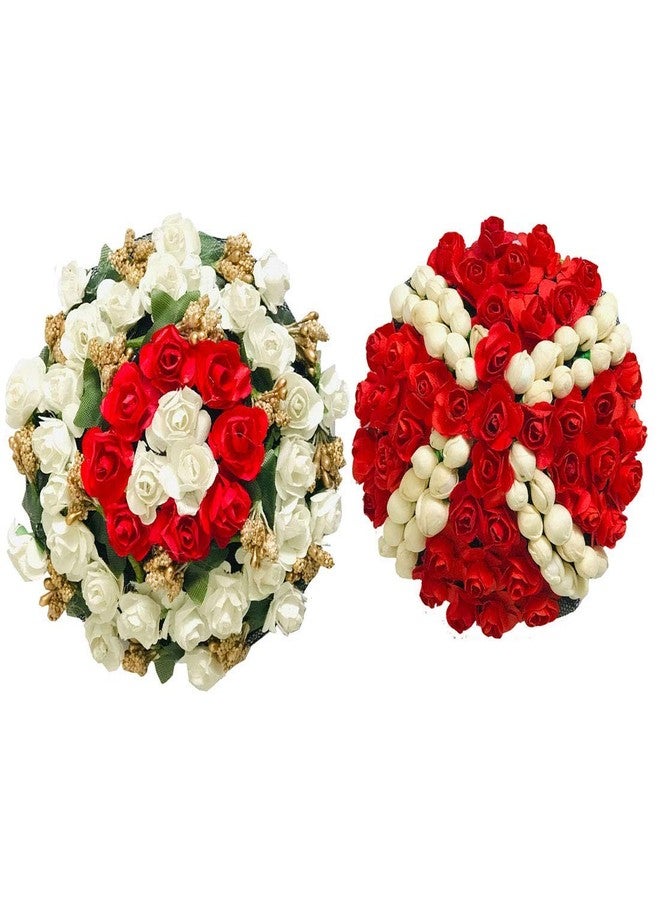 VinshBond Full Gajra Bun Hair Flower Gajra Artificial flower gajra Hair Accessories for women & girls, Red & White pack of 2