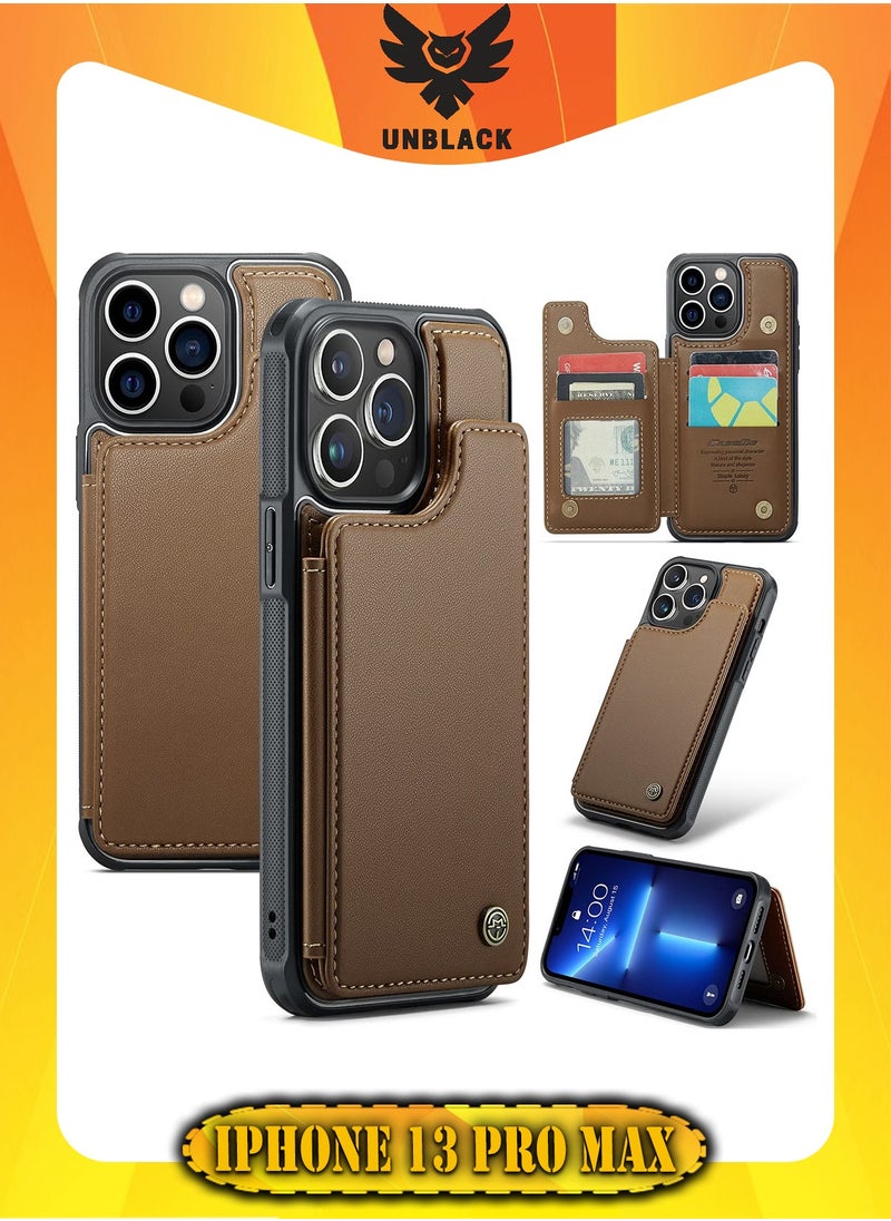 CaseMe - Wallet Case for Apple iPhone 13 Pro Max, Premium Handmade Durable PU Leather Slim Shockproof Case with [Double Magnetic Clasp] [Card Holder] [Kickstand] [RFID Blocking] (Brown) - Image 1