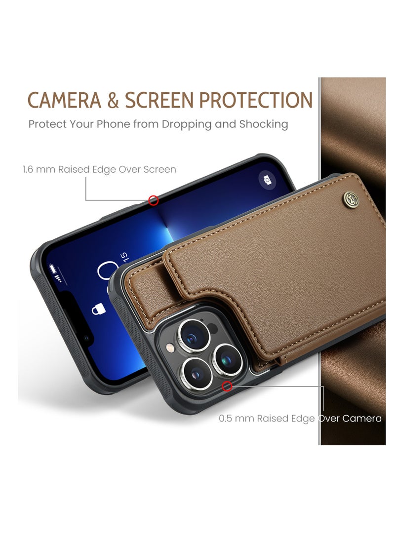 CaseMe - Wallet Case for Apple iPhone 13 Pro Max, Premium Handmade Durable PU Leather Slim Shockproof Case with [Double Magnetic Clasp] [Card Holder] [Kickstand] [RFID Blocking] (Brown) - Image 1