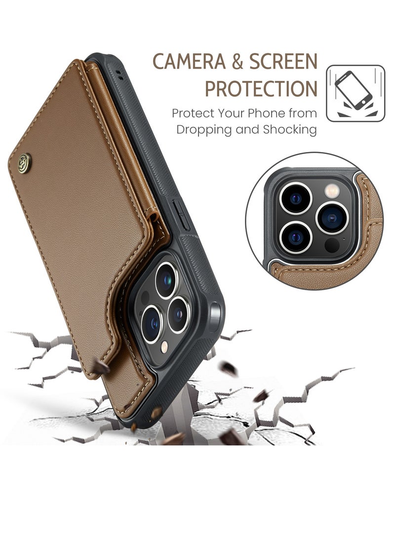 CaseMe - Wallet Case for Apple iPhone 13 Pro Max, Premium Handmade Durable PU Leather Slim Shockproof Case with [Double Magnetic Clasp] [Card Holder] [Kickstand] [RFID Blocking] (Brown) - Image 1