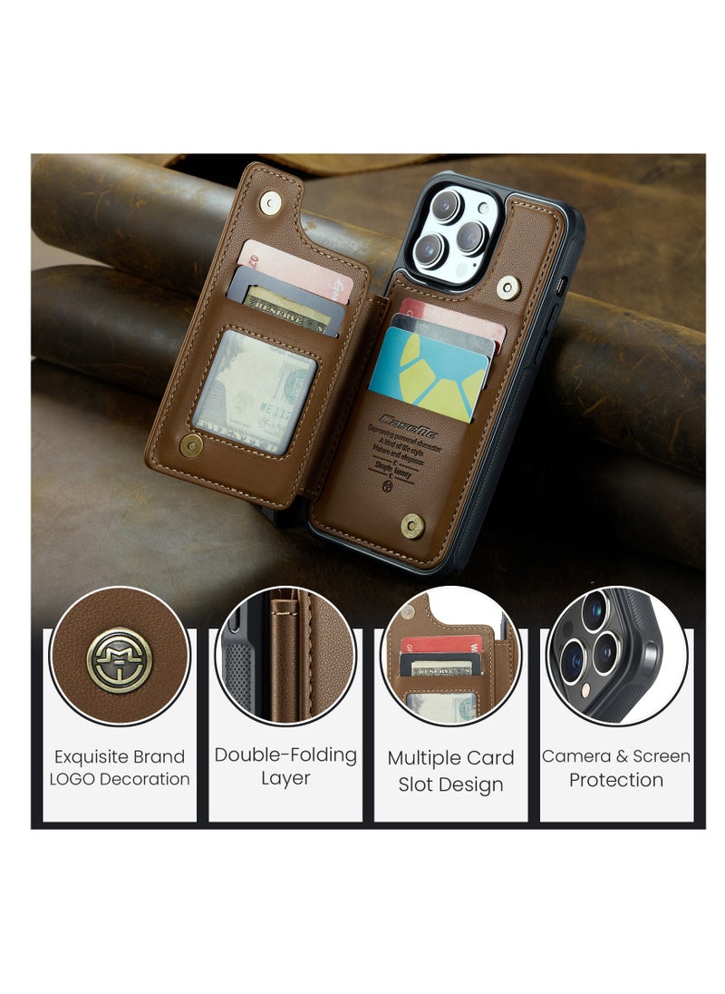 CaseMe - Wallet Case for Apple iPhone 13 Pro Max, Premium Handmade Durable PU Leather Slim Shockproof Case with [Double Magnetic Clasp] [Card Holder] [Kickstand] [RFID Blocking] (Brown) - Image 1