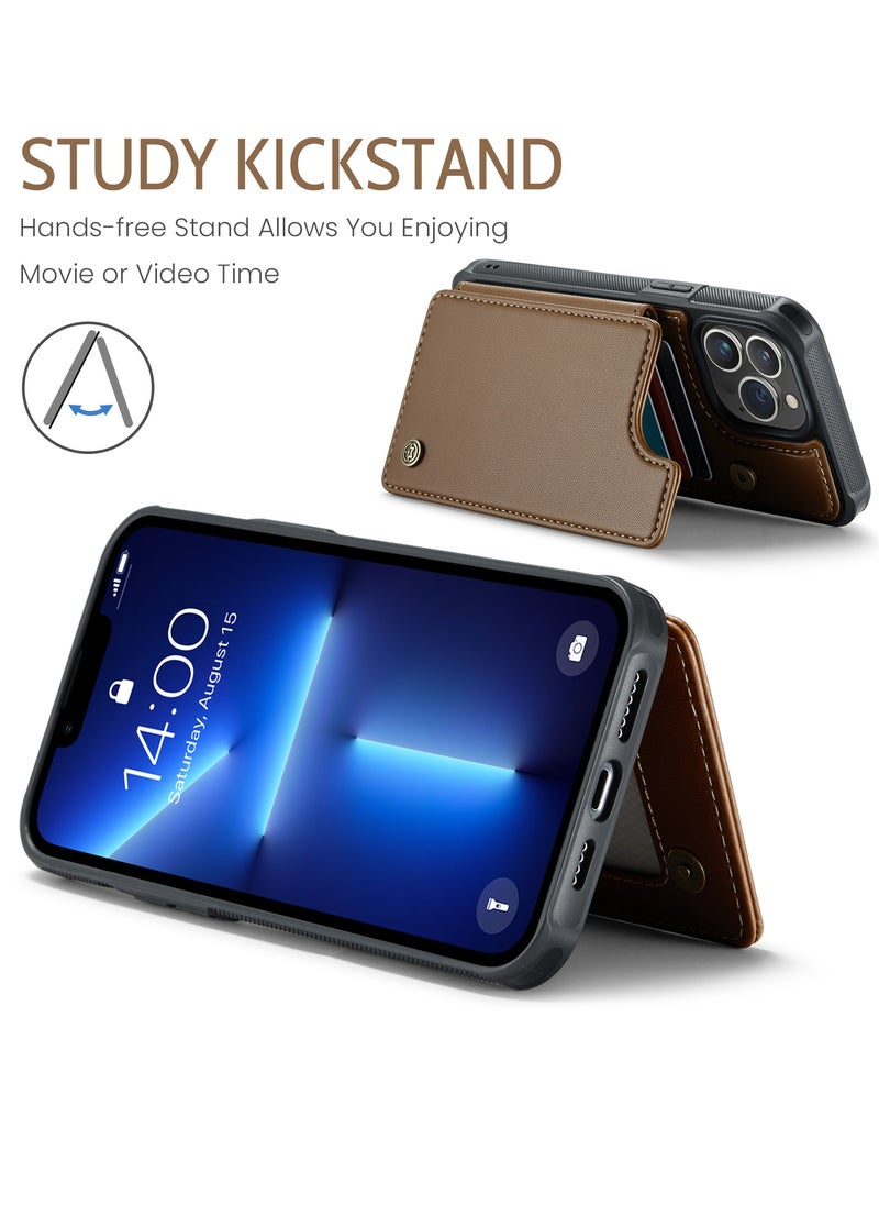 CaseMe - Wallet Case for Apple iPhone 13 Pro Max, Premium Handmade Durable PU Leather Slim Shockproof Case with [Double Magnetic Clasp] [Card Holder] [Kickstand] [RFID Blocking] (Brown) - Image 1