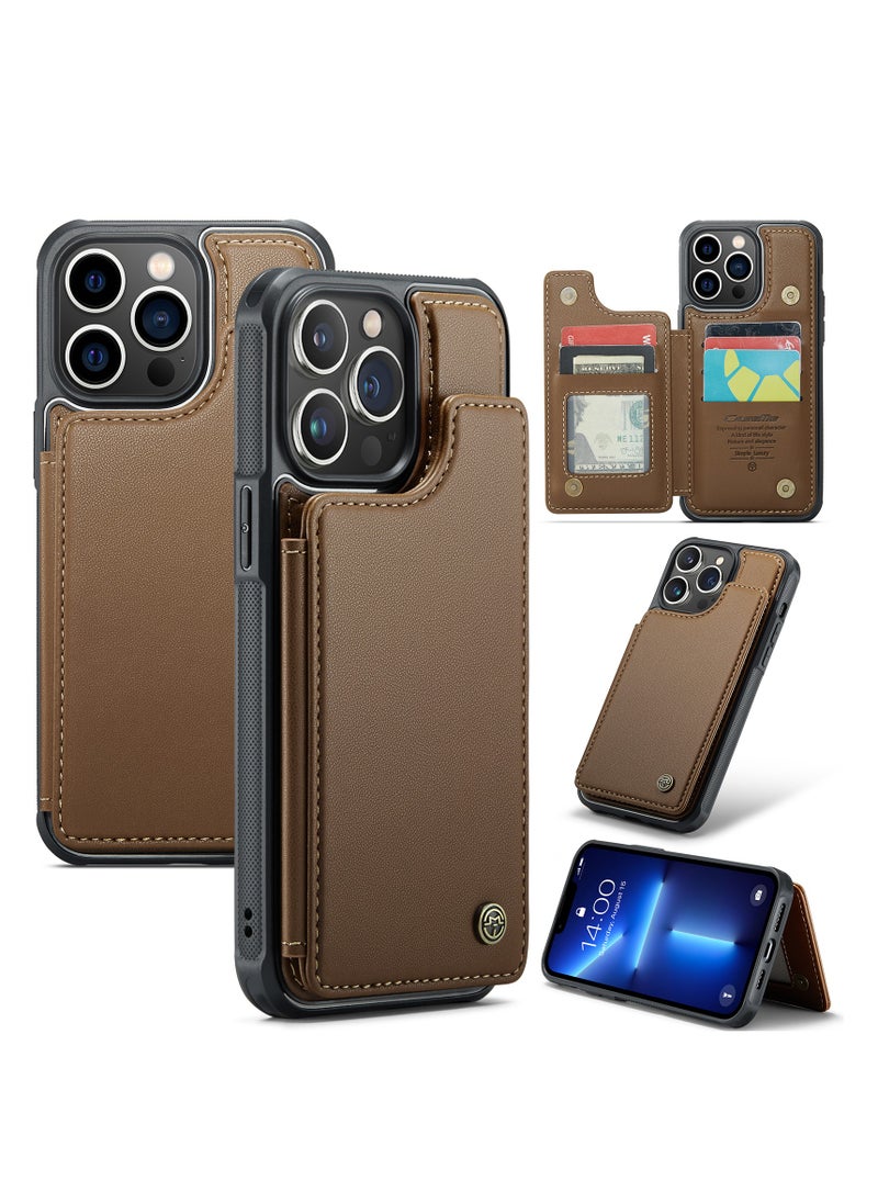 CaseMe - Wallet Case for Apple iPhone 13 Pro Max, Premium Handmade Durable PU Leather Slim Shockproof Case with [Double Magnetic Clasp] [Card Holder] [Kickstand] [RFID Blocking] (Brown) - Image 1