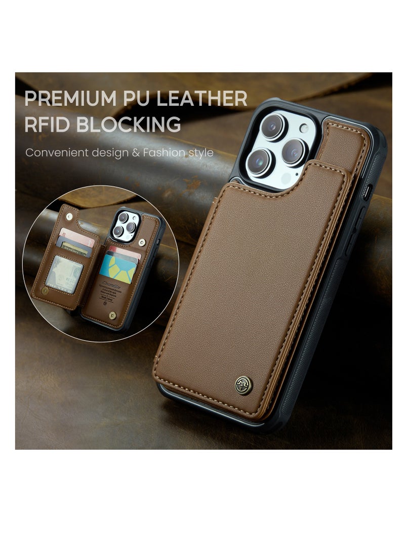 CaseMe - Wallet Case for Apple iPhone 13 Pro Max, Premium Handmade Durable PU Leather Slim Shockproof Case with [Double Magnetic Clasp] [Card Holder] [Kickstand] [RFID Blocking] (Brown) - Image 1