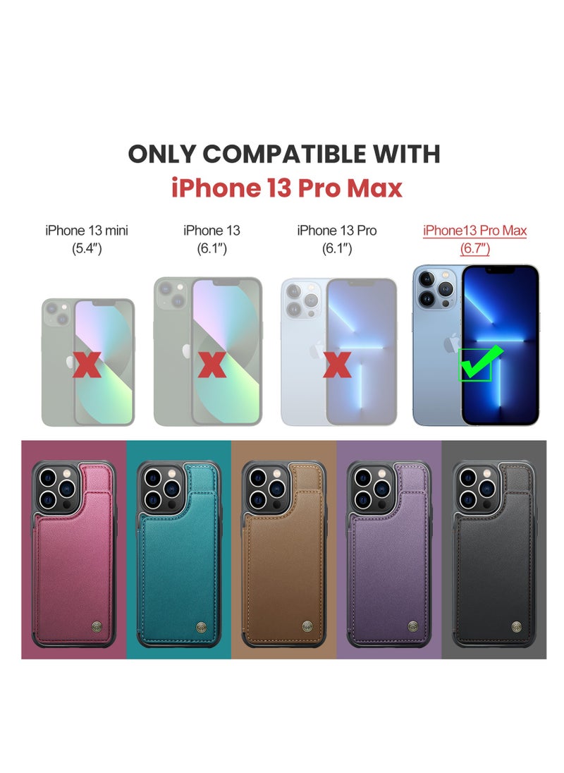 CaseMe - Wallet Case for Apple iPhone 13 Pro Max, Premium Handmade Durable PU Leather Slim Shockproof Case with [Double Magnetic Clasp] [Card Holder] [Kickstand] [RFID Blocking] (Brown) - Image 1
