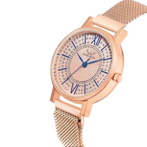 LOUIS DEVIN Rose Gold Plated Mesh Chain Analog Wrist Watch for Women (Rose Gold Dial) |LD-RG194-RG - Image 4