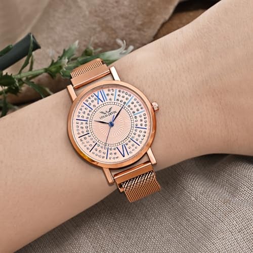 LOUIS DEVIN Rose Gold Plated Mesh Chain Analog Wrist Watch for Women (Rose Gold Dial) |LD-RG194-RG - Image 2