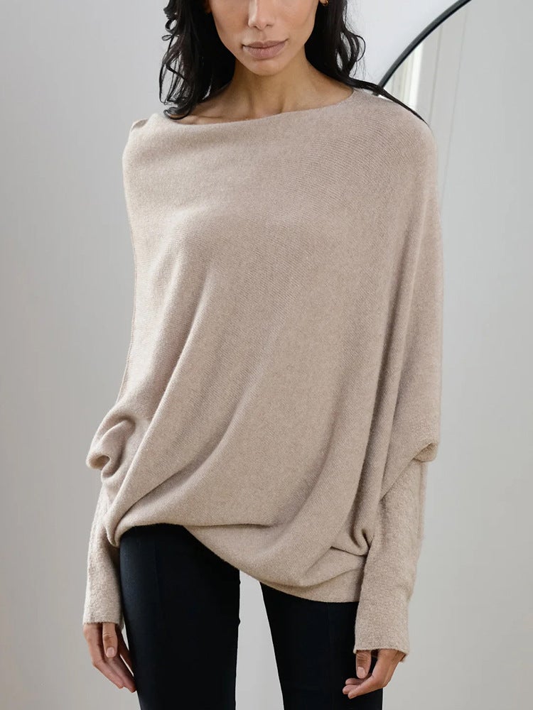 2023 Autumn Winter Solid Crewneck Knit Sweater Light brown 