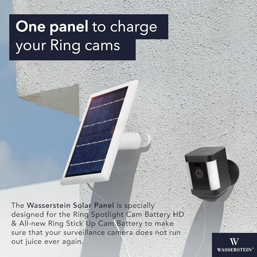 Wasserstein Solar Panel Compatible with Ring Spotlight Cam/Plus/Pro Battery, Stick Up Cam/Pro & Outdoor Cam Plus Battery - Continuous Power for Ring Surveillance Camera (2-Pack, White) - Image 2