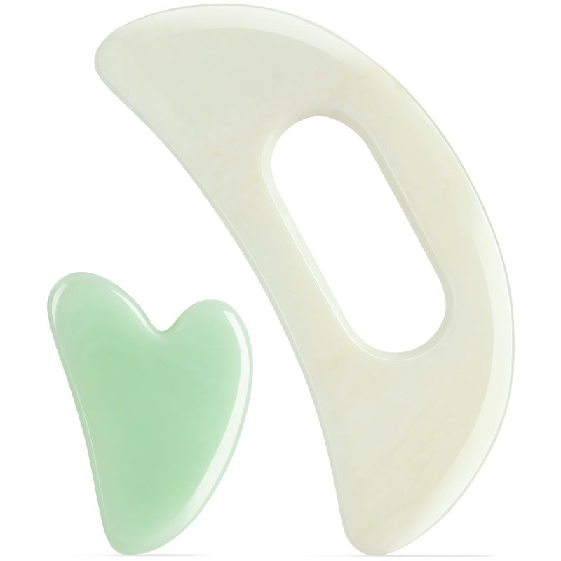 airogym Jade Stone Gua Sha Massage Tool Set Larger Guasha Board with Handle Muscle Scraping Massage Tools Facial Anti Cellulite Spa Acupuncture Tools for Back Neck Face Leg Massage, Lymphatic Drainage - Image 1