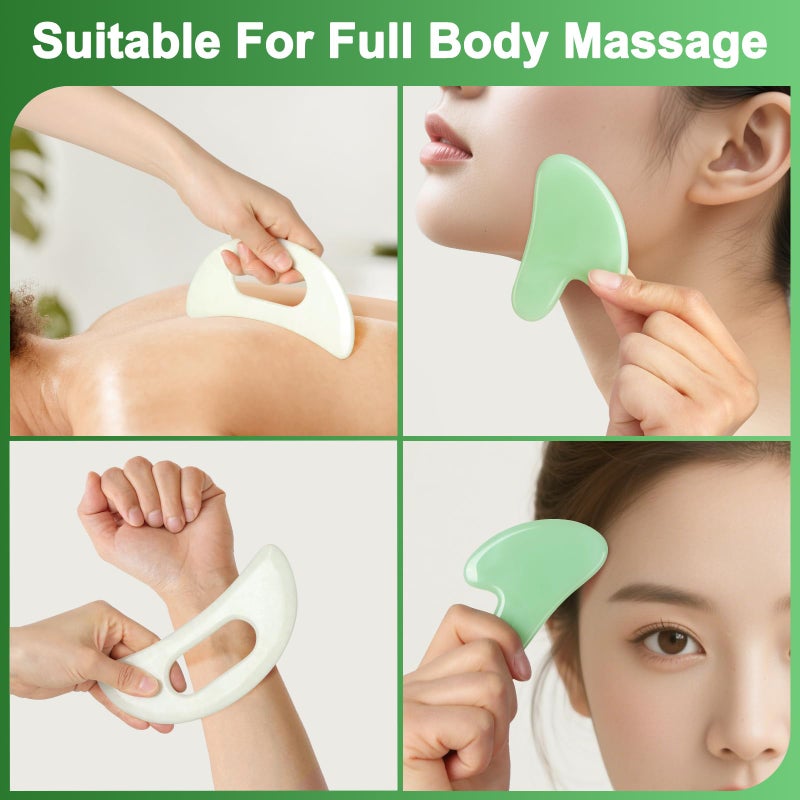 airogym Jade Stone Gua Sha Massage Tool Set Larger Guasha Board with Handle Muscle Scraping Massage Tools Facial Anti Cellulite Spa Acupuncture Tools for Back Neck Face Leg Massage, Lymphatic Drainage - Image 4