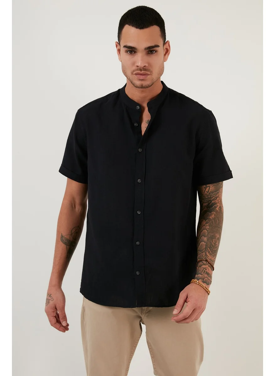 بوراتي Linen Look Collar Short Sleeve 100% Cotton Shirt Men's Shirt CF21S113899