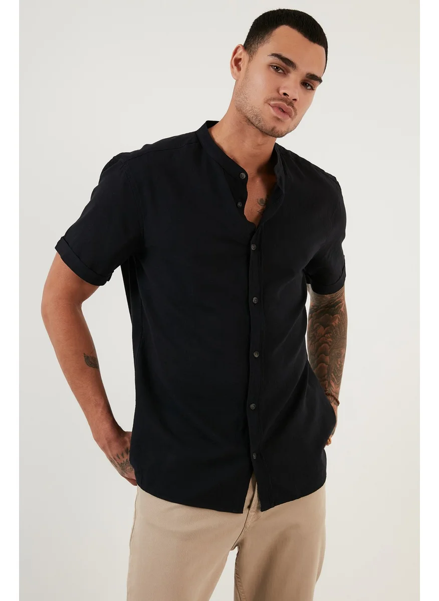 بوراتي Linen Look Collar Short Sleeve 100% Cotton Shirt Men's Shirt CF21S113899