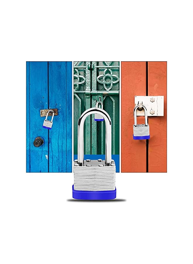 PROMASS PROMASS Long Shackle Pad Lock, 2 Pack Steel Pad Lock Padlock with Keys Heavy Duty Laminated Steel Key Pad Lock Secure Safety Tool for Home Garden Garage Fence Shed Indoor Outdoor  - Image 5