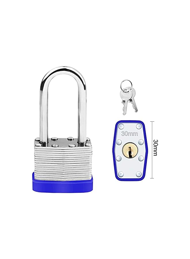 PROMASS PROMASS Long Shackle Pad Lock, 2 Pack Steel Pad Lock Padlock with Keys Heavy Duty Laminated Steel Key Pad Lock Secure Safety Tool for Home Garden Garage Fence Shed Indoor Outdoor  - Image 2