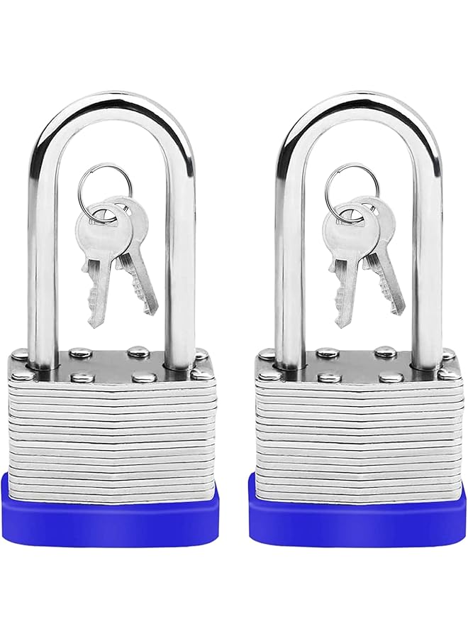 PROMASS PROMASS Long Shackle Pad Lock, 2 Pack Steel Pad Lock Padlock with Keys Heavy Duty Laminated Steel Key Pad Lock Secure Safety Tool for Home Garden Garage Fence Shed Indoor Outdoor  - Image 1