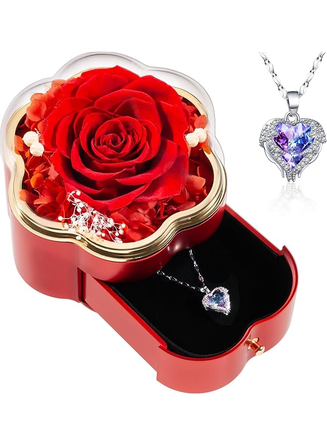erorex Preserved Red Real Rose Box Necklace Gifts For Women Eternal Flowers Rose Gifts For Women Gifts For Birthday Valentines Thanksgiving Mother'S Day Anniversary Romantic For Your Most Valuable Person  - Image 1