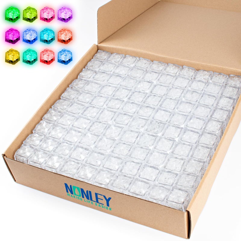 Nonley Light Up Ice Cubes Bulk 200 PCS Led Ice Cubes for Drinks with Changing Lights IP67 Waterproof Reusable Glowing Flashing Ice Cube for Club Bar Party Wedding Decor Multicolor