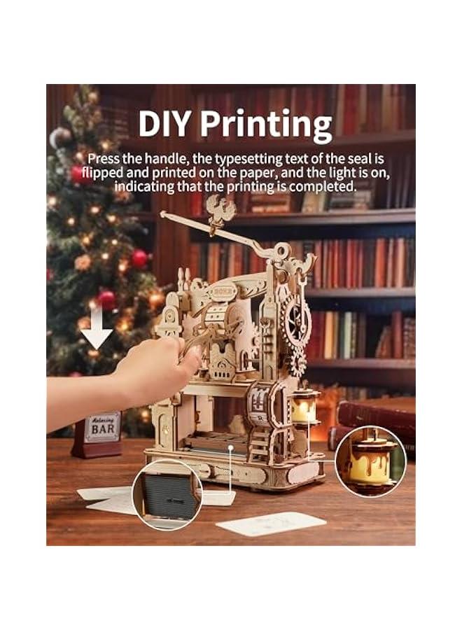 3D Puzzle for Adults, Wooden Puzzles Classic Printing Press Model Building Kits, DIY Wood Crafts Cool Toys for Birthday, STEM Hobbies for Women Men (LK602) - Image 2