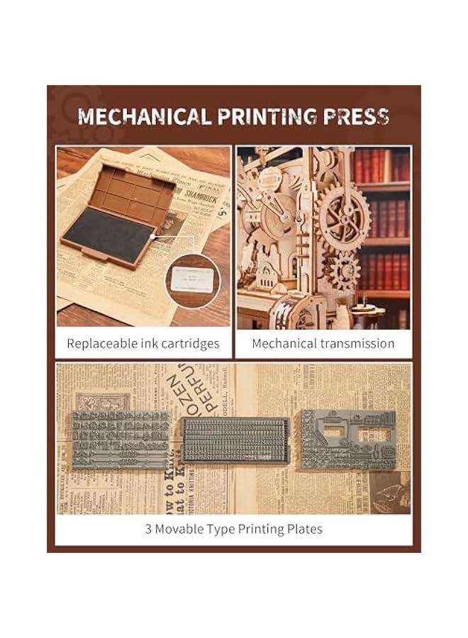 3D Puzzle for Adults, Wooden Puzzles Classic Printing Press Model Building Kits, DIY Wood Crafts Cool Toys for Birthday, STEM Hobbies for Women Men (LK602) - Image 4