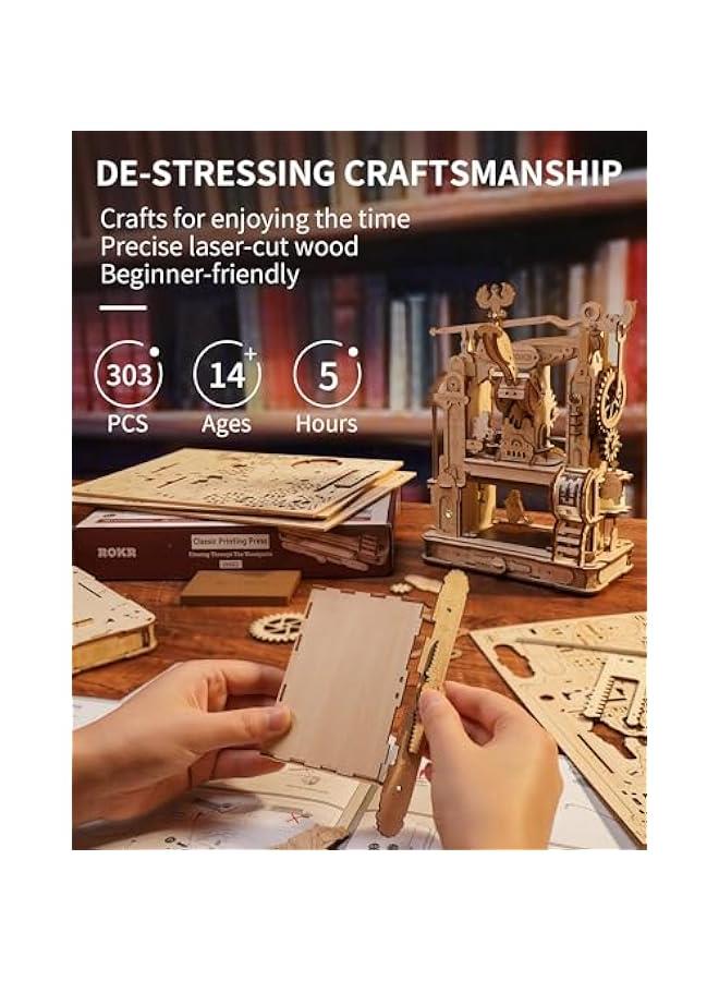 3D Puzzle for Adults, Wooden Puzzles Classic Printing Press Model Building Kits, DIY Wood Crafts Cool Toys for Birthday, STEM Hobbies for Women Men (LK602) - Image 3