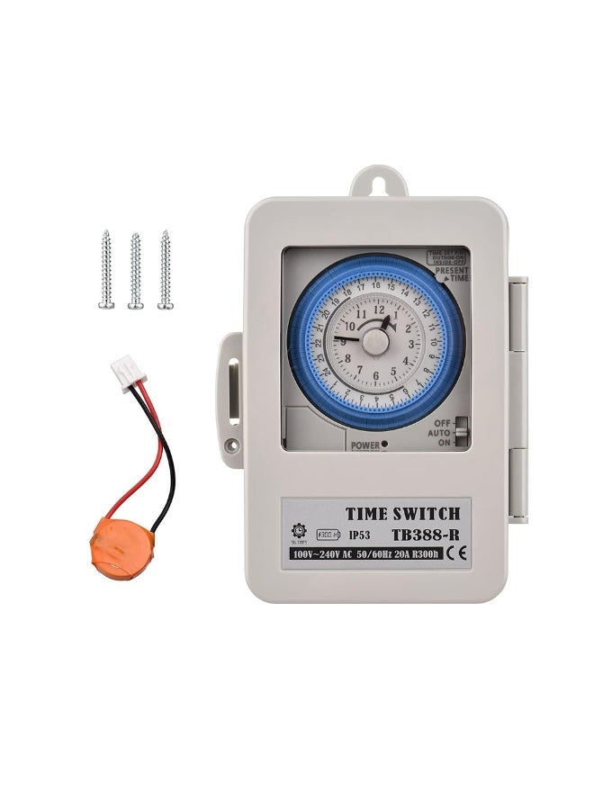 TLAXCA Timer Switch, Mechanical 24 Hours Timer Switch IP53 Rating Programmable Electrical Timer Switch Box AC 100-240V 15 Minutes Interval 96 Times ON/OFF with Mounting Hole Dustproof Waterproof Cover - Image 1