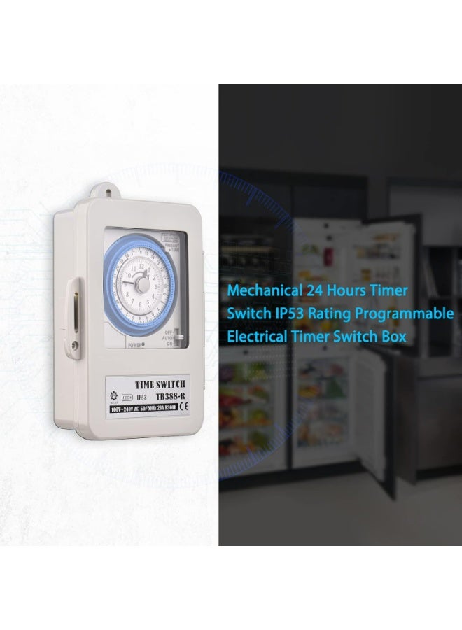 TLAXCA Timer Switch, Mechanical 24 Hours Timer Switch IP53 Rating Programmable Electrical Timer Switch Box AC 100-240V 15 Minutes Interval 96 Times ON/OFF with Mounting Hole Dustproof Waterproof Cover - Image 5