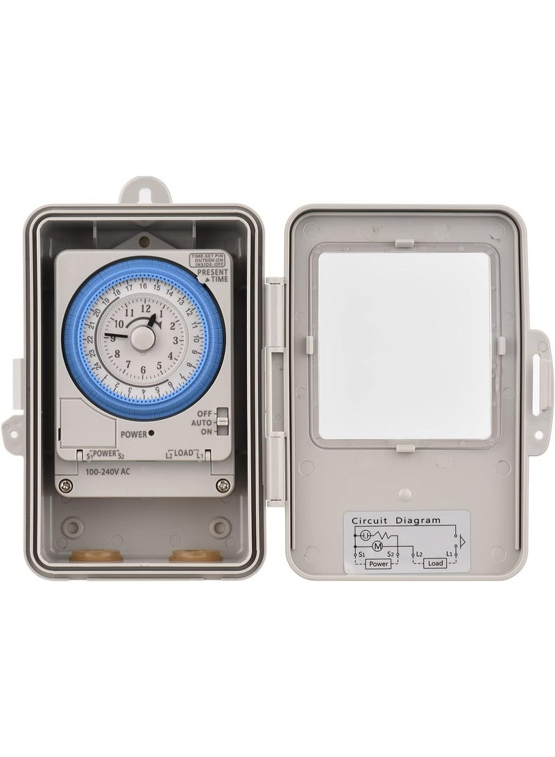TLAXCA Timer Switch, Mechanical 24 Hours Timer Switch IP53 Rating Programmable Electrical Timer Switch Box AC 100-240V 15 Minutes Interval 96 Times ON/OFF with Mounting Hole Dustproof Waterproof Cover - Image 2