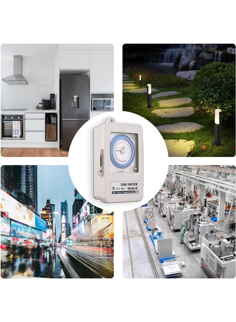 TLAXCA Timer Switch, Mechanical 24 Hours Timer Switch IP53 Rating Programmable Electrical Timer Switch Box AC 100-240V 15 Minutes Interval 96 Times ON/OFF with Mounting Hole Dustproof Waterproof Cover - Image 4