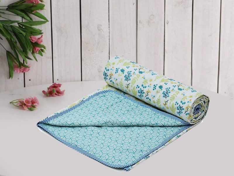 RRC Cotton Reversible Dohar Single Bed, Soft Lightweight Bed Blanket, AC Dohar Blanket for Summers/Winter 57X87(Inches) Flannel Dohar Throws for Bed - Image 1