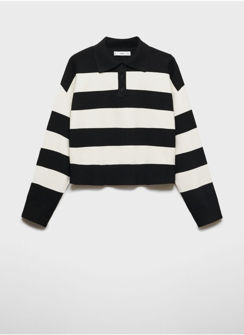 MANGO - Polo Neck Block Striped Sweater - Image 1
