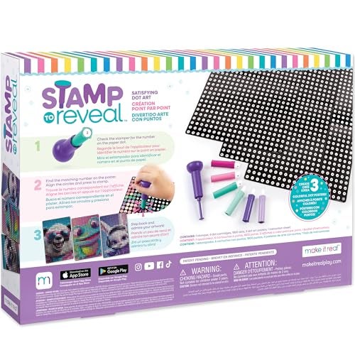 Make It Real اجعلها حقيقية طابع للكشف عن ملصقات النقاط DIY، 1 طابع لكل مجموعة و 3 ملصقات نقاط | مجموعة حرفية، نشاط فني، للفتيات والأطفال من عمر 6 سنوات، أرنب، ضفدع، باندا - Image 2