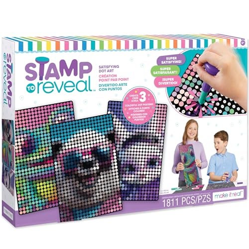 Make It Real اجعلها حقيقية طابع للكشف عن ملصقات النقاط DIY، 1 طابع لكل مجموعة و 3 ملصقات نقاط | مجموعة حرفية، نشاط فني، للفتيات والأطفال من عمر 6 سنوات، أرنب، ضفدع، باندا - Image 1