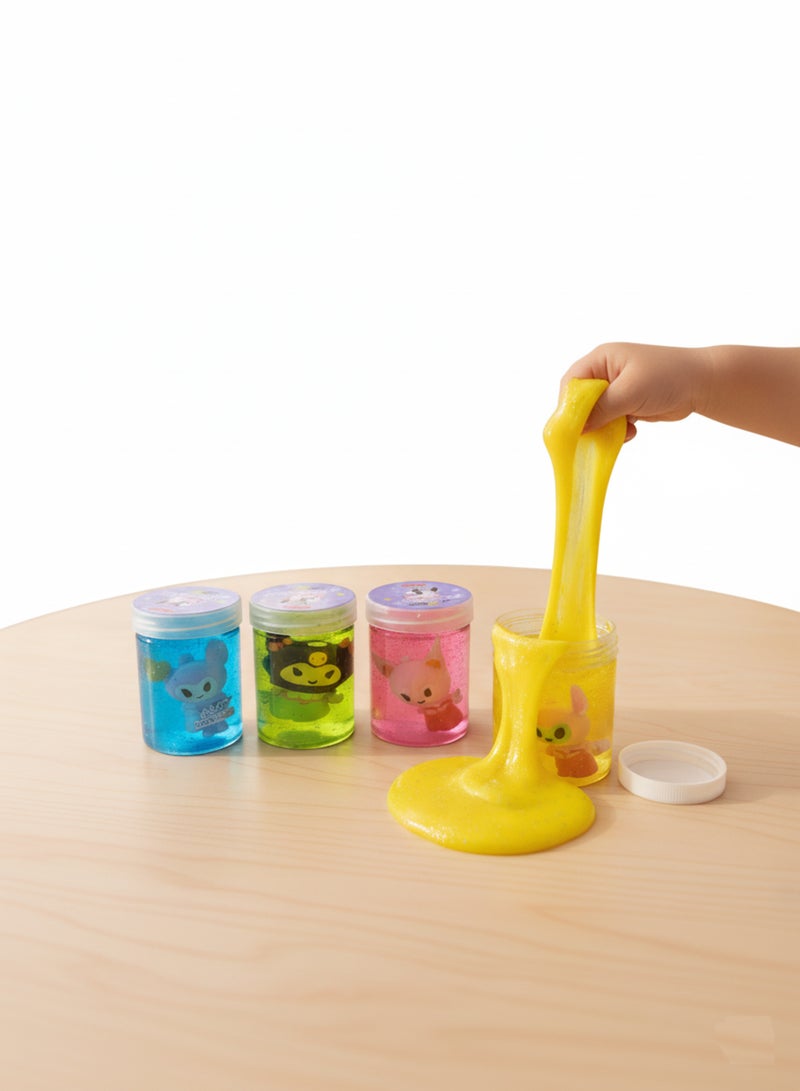 Rally Shiny Multi-Colored Slime with Cute Cartoon Characters – 4 Stretchy and Squishy Containers for Kids’ Fun and Creativity – Safe, Non-Toxic, and Fluffy Slime for Enjoyable Play at Home or School - Image 1