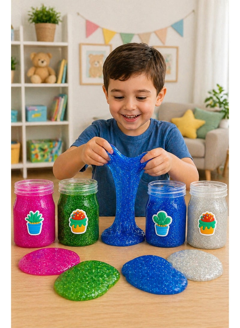 STORE 7 4-Piece Glitter Jelly Slime Set for Kids – Shiny Non-Sticky Stretchy Slime in Containers, Colorful Sensory Moldable Putty for Creative Play & Tactile Fun - Image 2
