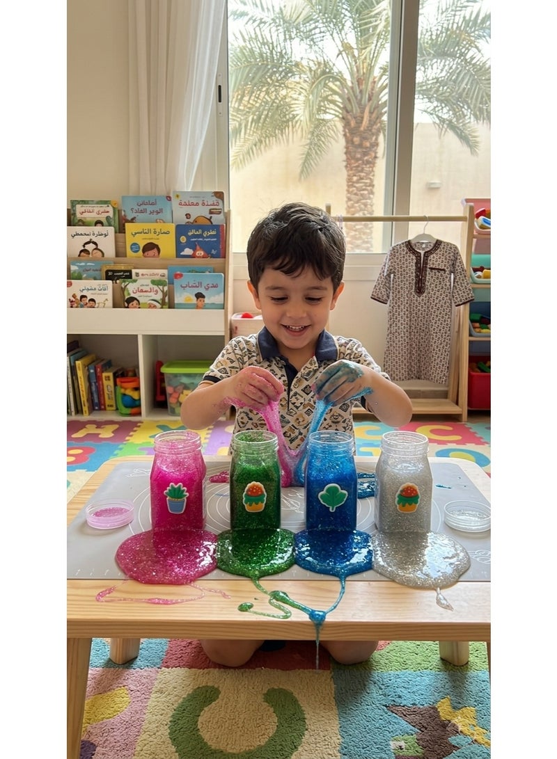 STORE 7 4-Piece Glitter Jelly Slime Set for Kids – Shiny Non-Sticky Stretchy Slime in Containers, Colorful Sensory Moldable Putty for Creative Play & Tactile Fun - Image 3