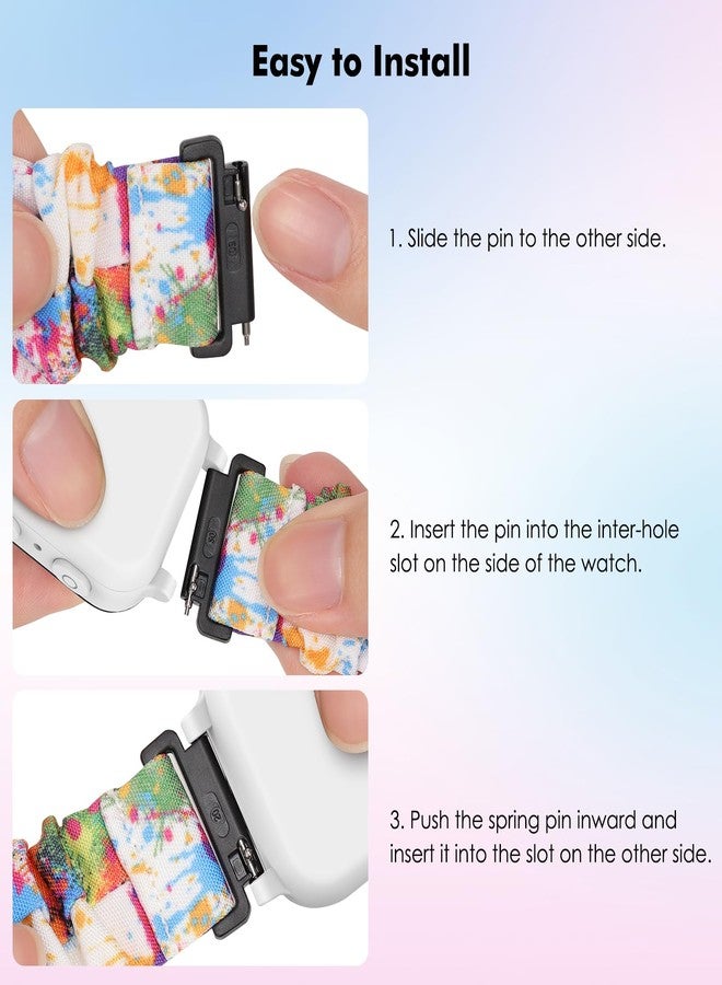 MoKo 3Pack Scrunchie Band Compatible with Gizmo Watch 3 2 1/Gabb Watch 3e 3 2 1/SyncUP Kids Watch, Cute Elastic Replacement Wristband Strap Stretchy Bands for Kids, Purple Pink+Pink Blue+Oil Painting - Image 5