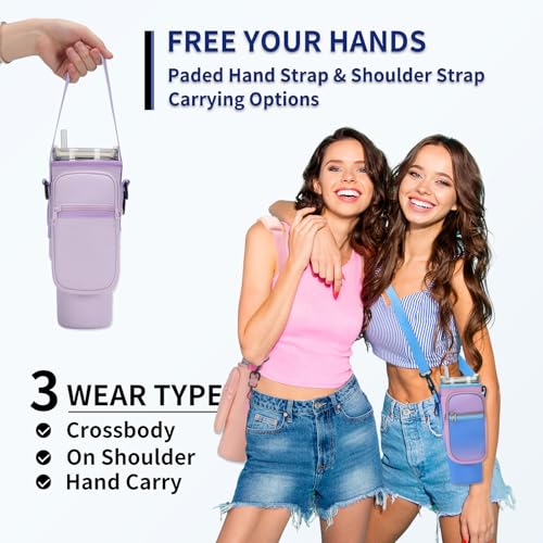 GOEWY Water Bottle Carrier Bag for Stanley 40 oz Tumbler with Phone Pocket Neoprene Water Bottle Holder with Shoulder & Handheld Strap Stanley Cup Accessories - Image 3