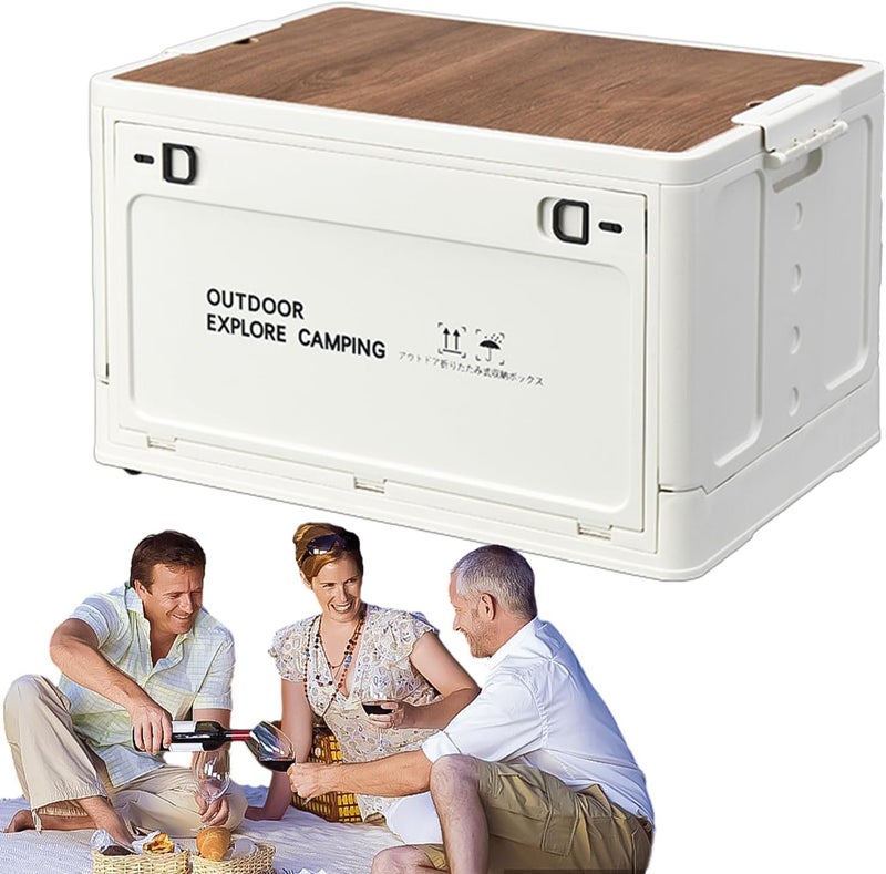 Camping Storage Box,Foldable Outdoor Camping Storage Bins | Outdoor Box Garage Organization with Wooden Lid, Garden Tools Containers Accessories - Image 1