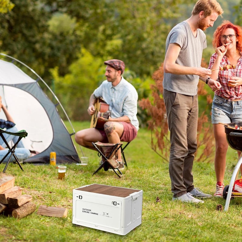 Camping Storage Box,Foldable Outdoor Camping Storage Bins | Outdoor Box Garage Organization with Wooden Lid, Garden Tools Containers Accessories - Image 2